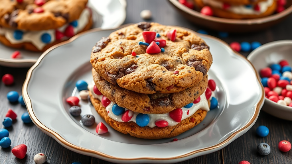 4th of July Monster Cookie Sandwiches