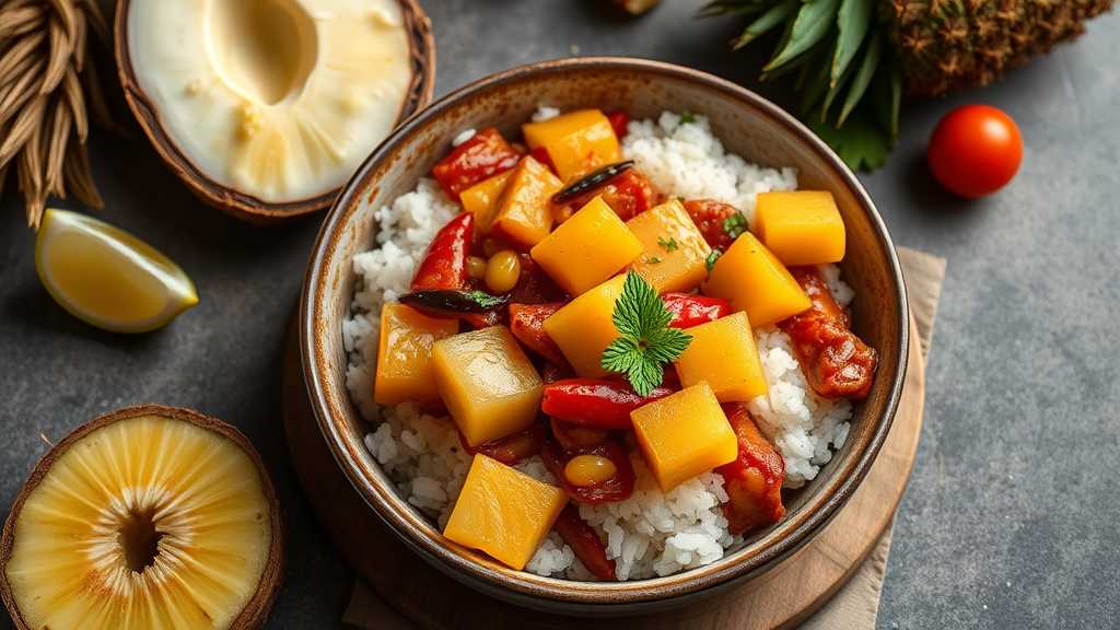 Adobong Aso with Coconut and Pineapple