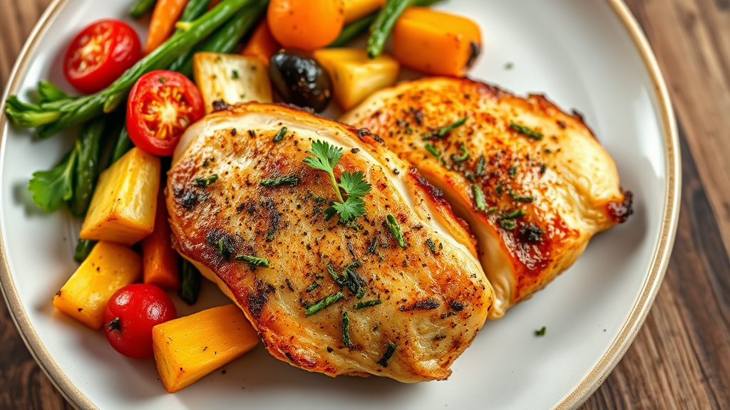 Air Fryer Chicken Breast with Herb-Roasted Vegetables