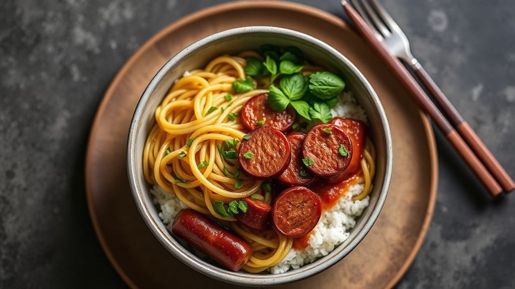 Andouille Sausage Noodle Bowl with Rice