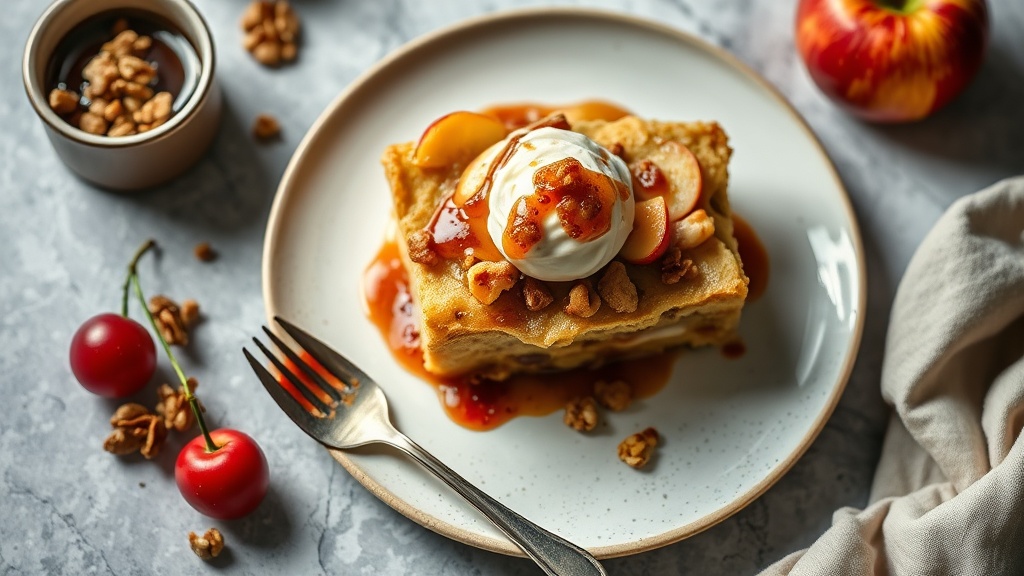 Apple-Banana Walnut Bread Pudding with Yogurt and Jam