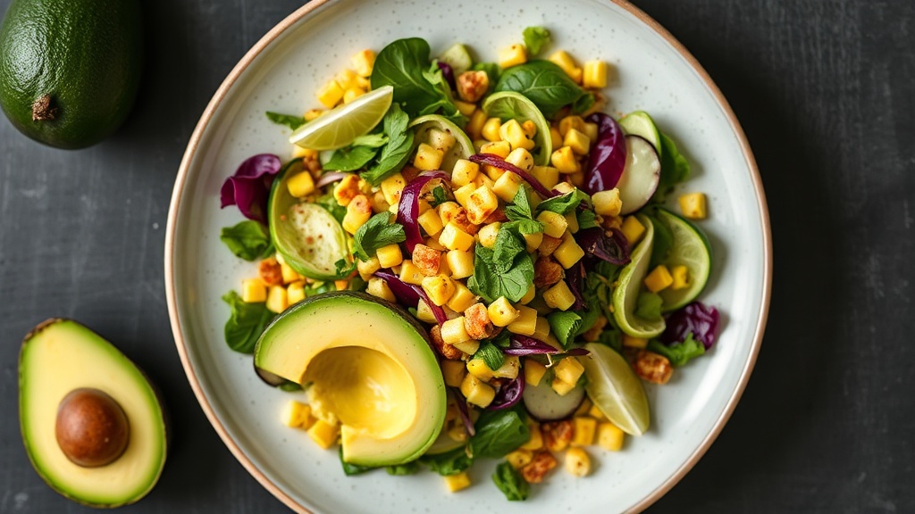 Avocado and Corn Napa Cabbage Salad with Carrot Ginger Dressing