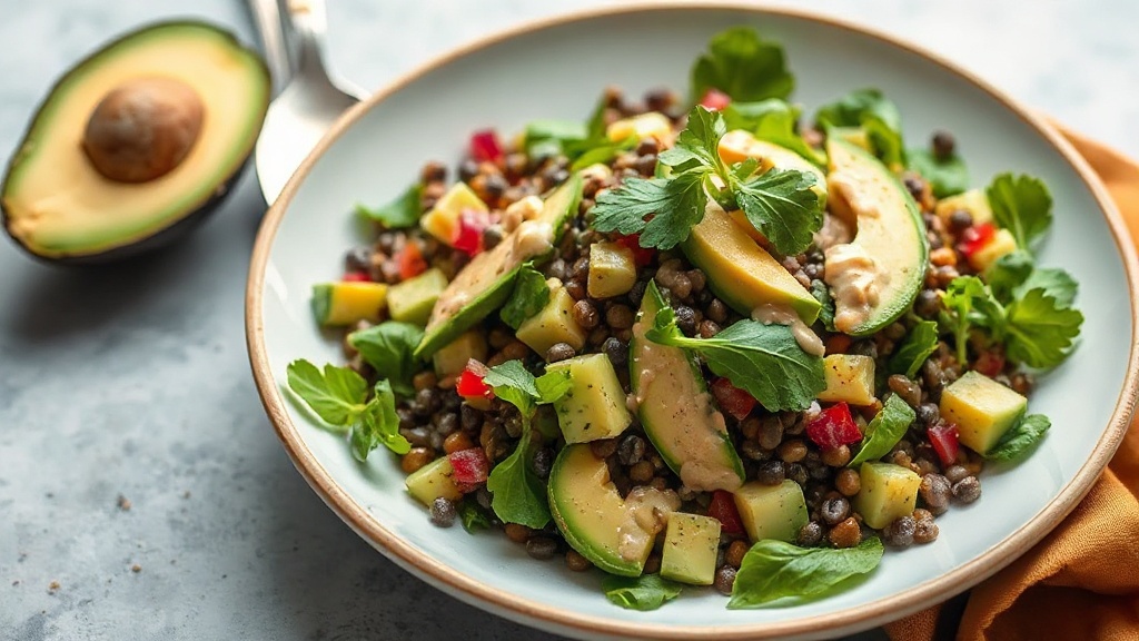 Avocado and Lentil Salad with Lemon-Tahini Dressing