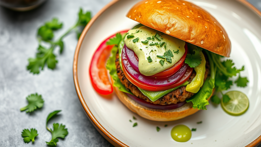 Avocado Burger with Spicy Cilantro Lime Mayo