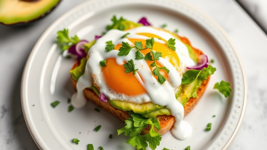Avocado Egg Toast with Sweet Lettuce and Yogurt Drizzle