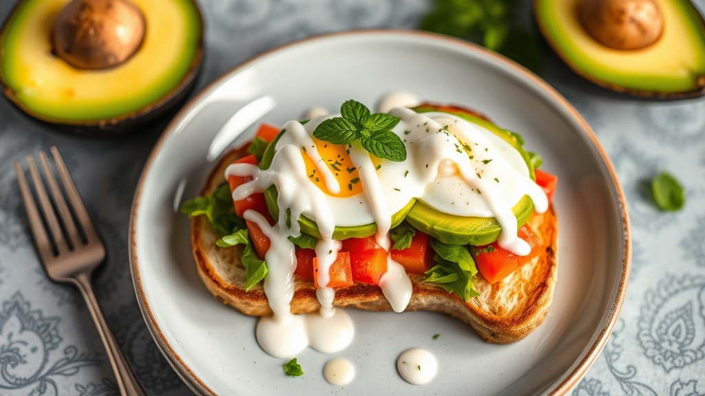 Avocado Egg Toast with Sweet Yogurt Drizzle