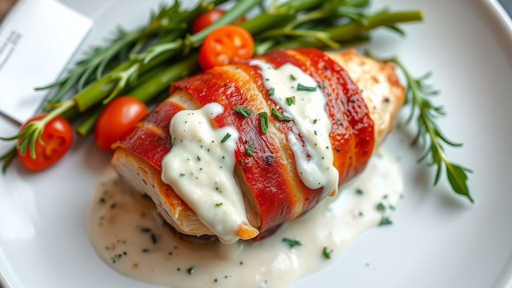 Bacon-Wrapped Chicken Breast with Herb Cream Sauce