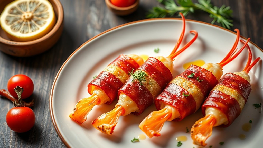 Bacon-Wrapped Crevettes with Garlic Butter