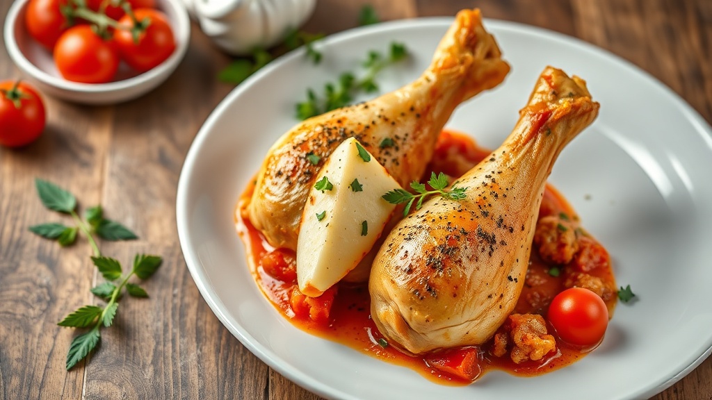 Baked Chicken Legs with Tomato and Cheese