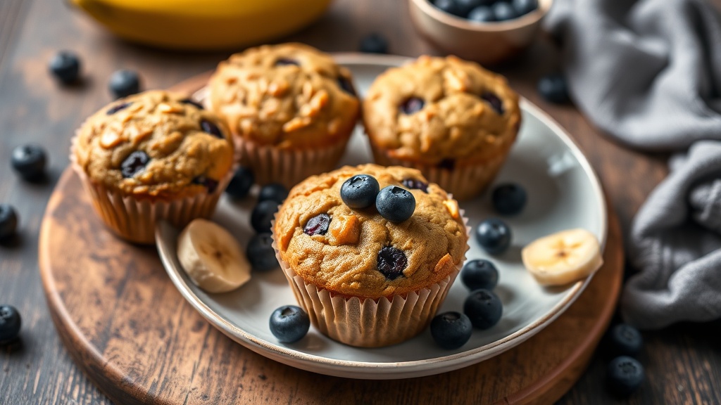 Banana Blueberry Peanut Butter Muffins