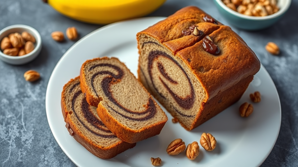 Banana Bread with Chocolate Swirls and Walnuts