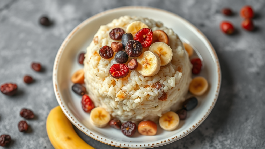 Banana Rice Pudding with Dried Fruits