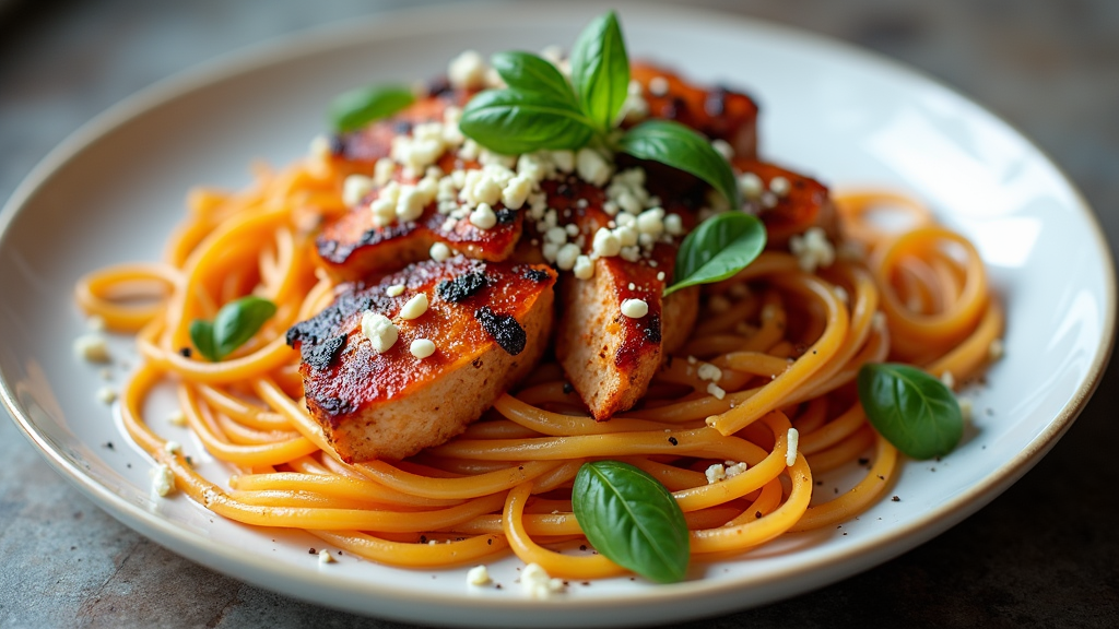 BBQ Chicken Pasta with Basil Yogurt Sauce
