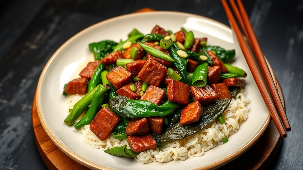 Beef and Leafy Greens Stir-Fry with Green Onions