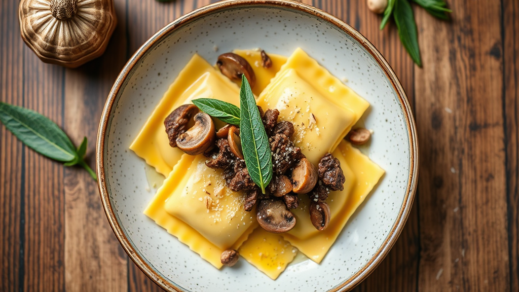Beef and Mushroom Ravioli with Sage Butter