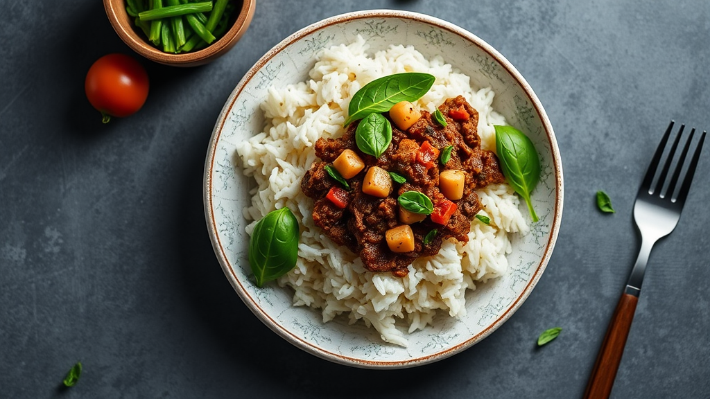 Beef Mince and Spinach Rice Bowl