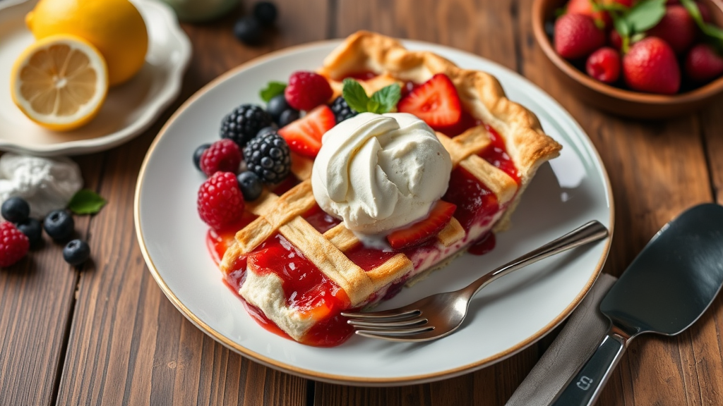Berry Lemon Meringue Lattice Pie with Vanilla Bean Ice Cream