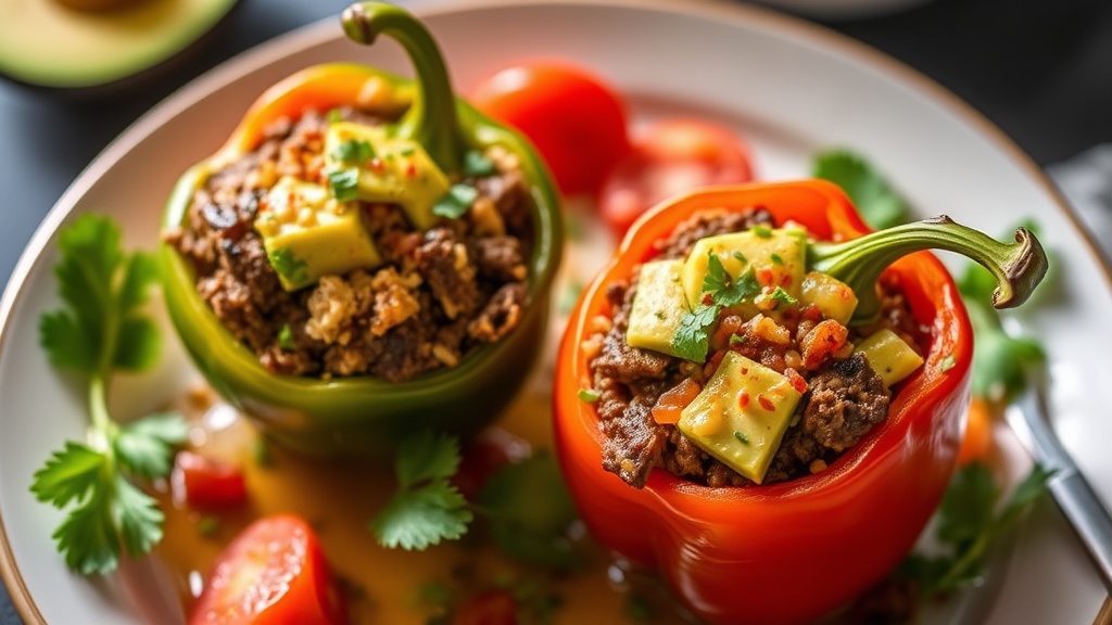Bison and Avocado Stuffed Bell Peppers