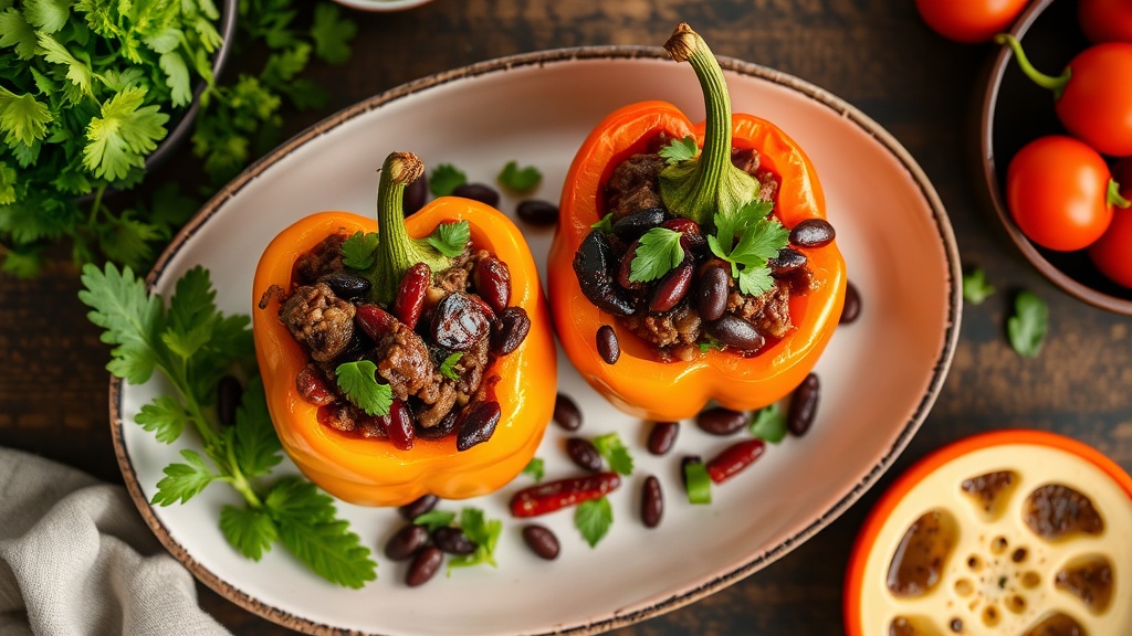 Bison and Black Bean Stuffed Bell Peppers