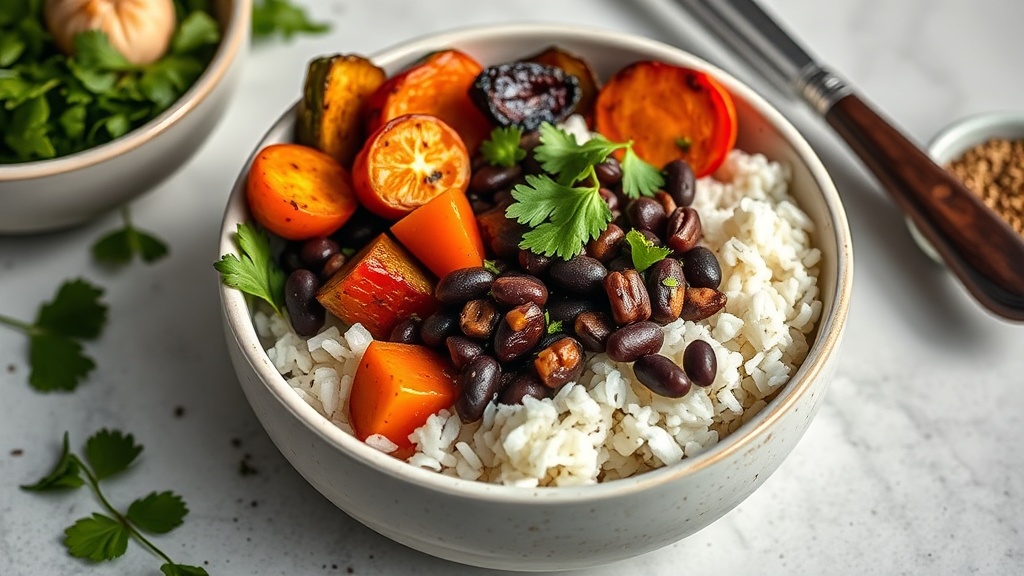 Black Bean and Rice Bowl with Roasted Vegetables