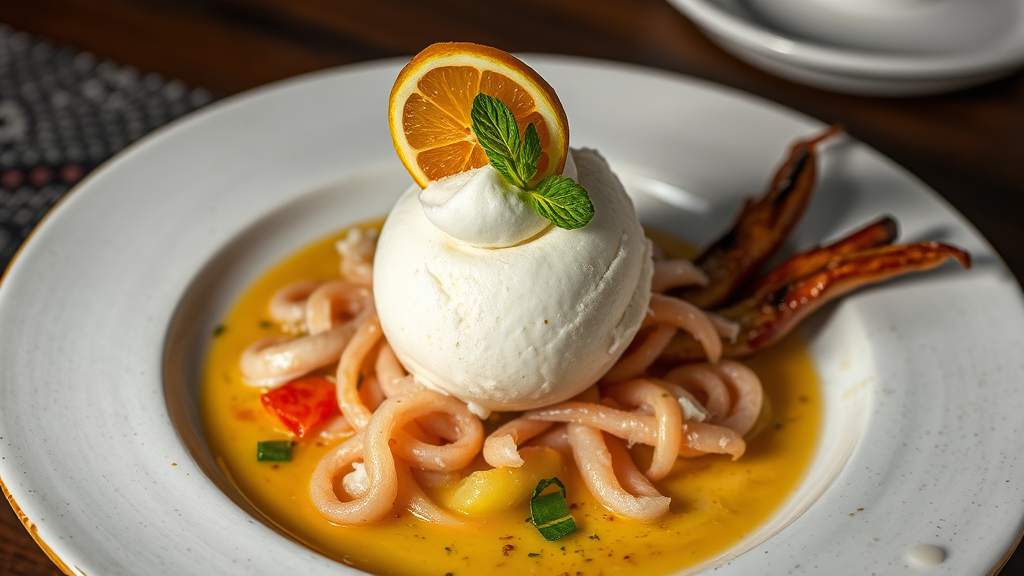 Boiled Squid Seafood Surprise with Fried Ice Cream