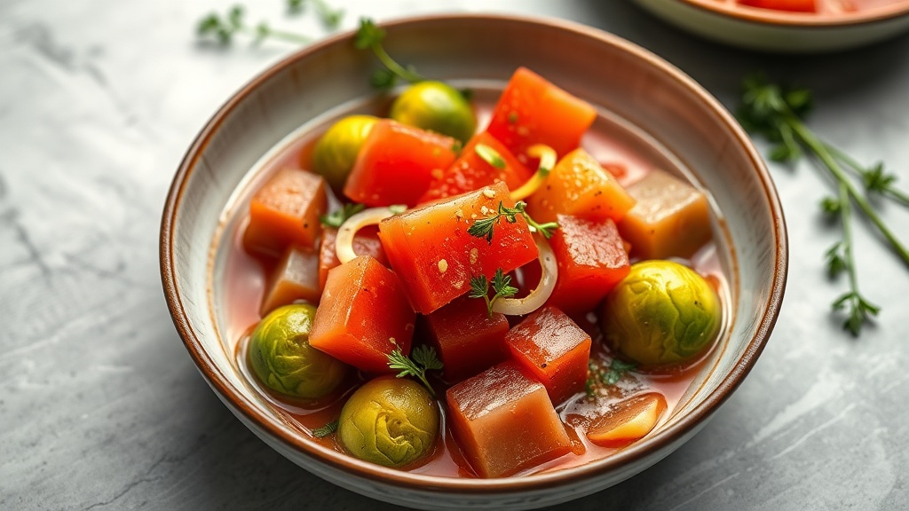 Boiled Watermelon Stew with Brussels Sprouts and Onions