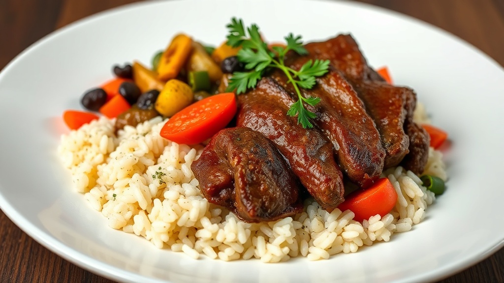 Braised Beef Brisket with Vegetable Medley and Rice