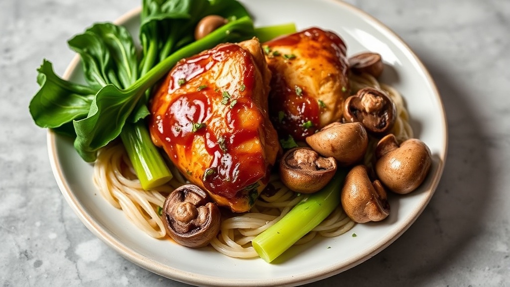 Braised Chicken Thighs with Bok Choy and Mushrooms