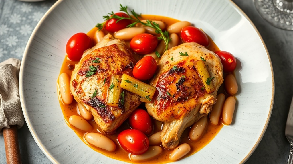 Braised Chicken Thighs with Leeks, Tomatoes, and Cannellini Beans