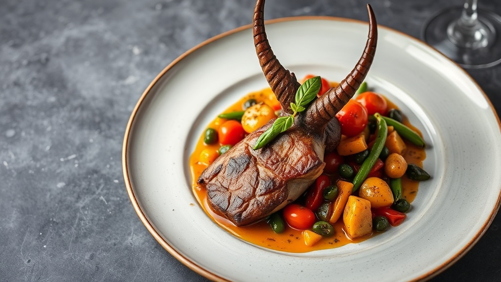 Braised Springbok with Tomato and Vegetable Medley