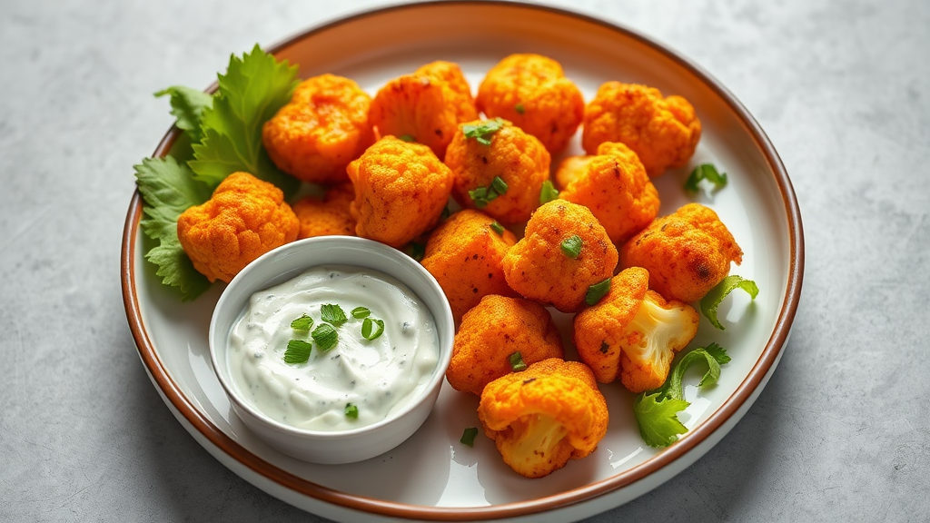 Buffalo Cauliflower Bites with Blue Cheese Dip