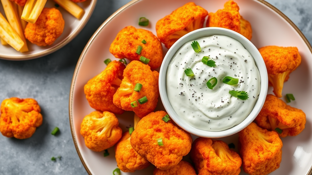 Buffalo Cauliflower Bites with Blue Cheese Dip