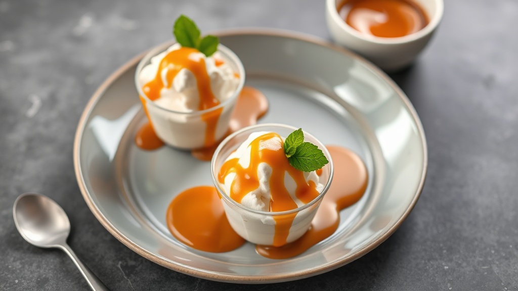 Caramel Ice Cream Cups with Butterscotch Caramel Sauce
