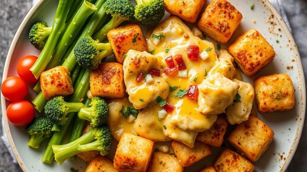 Cheesy Chicken and Broccoli Tots Bake