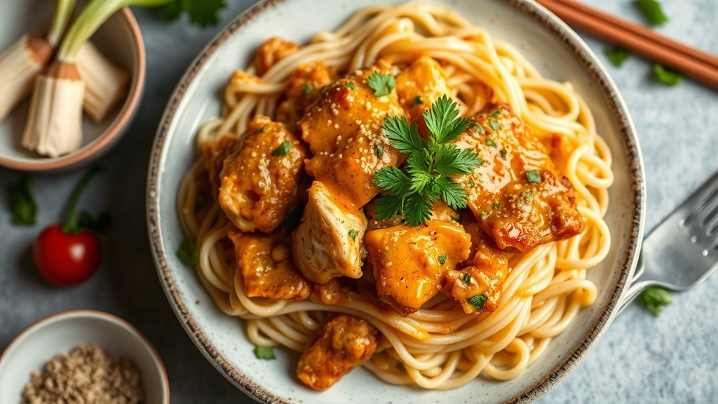 Cheesy Chicken and Rice Noodle Bake