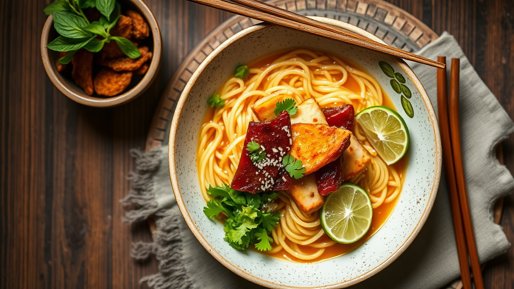 Cheesy Chicken Ramen with Beef Jerky and Lime