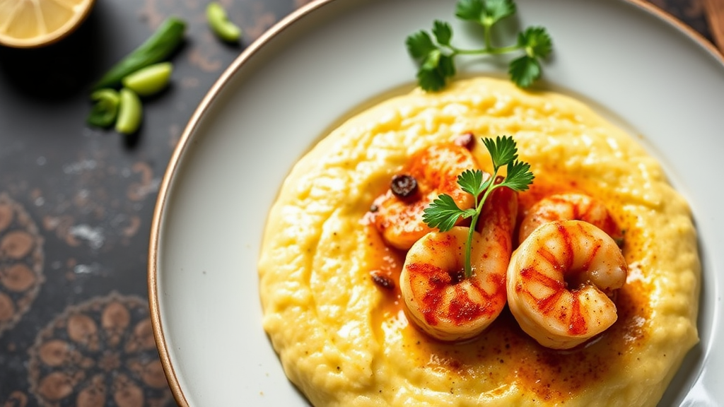 Cheesy Grits with Spicy Shrimp (Creative Southern Dish)