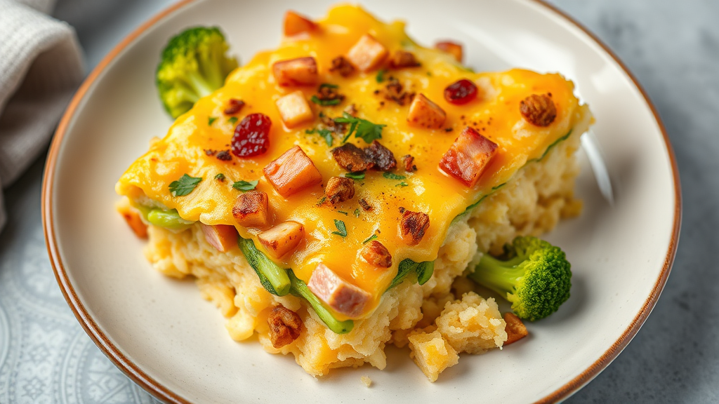 Cheesy Ham and Broccoli Hash Brown Casserole