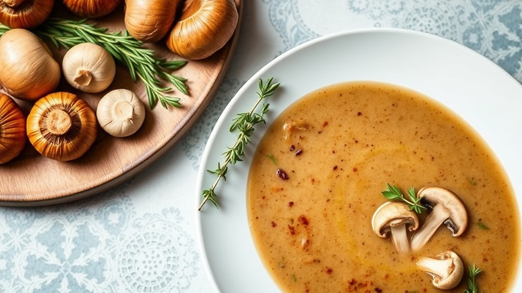 Chestnut Mushroom Soup with Thyme and Garlic