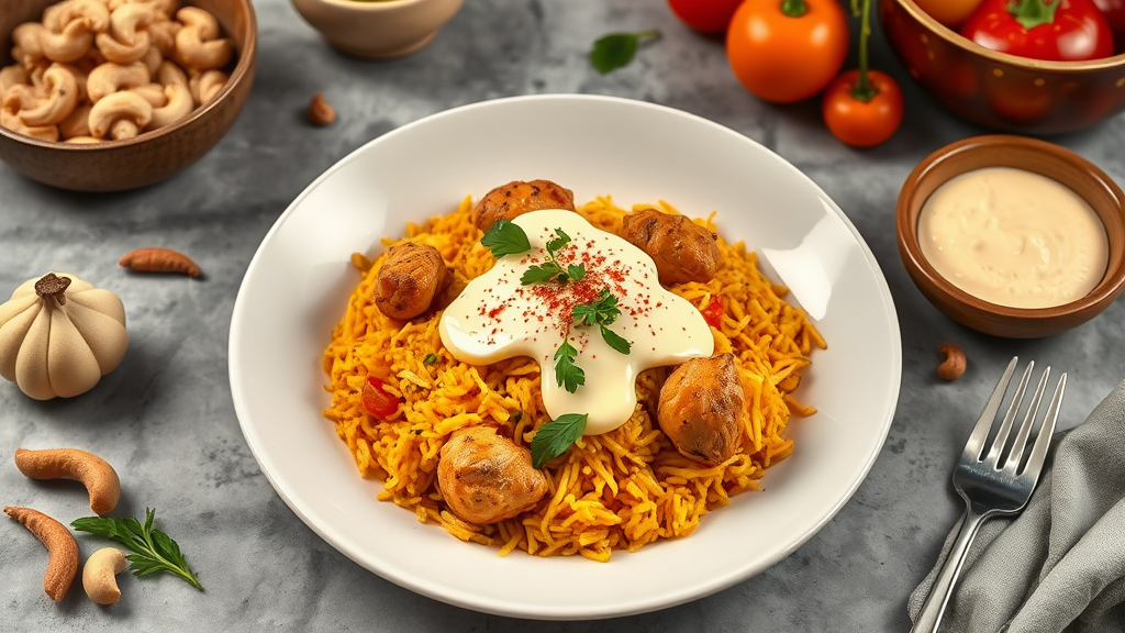 Chicken Biryani with Saffron and Cashew Cream