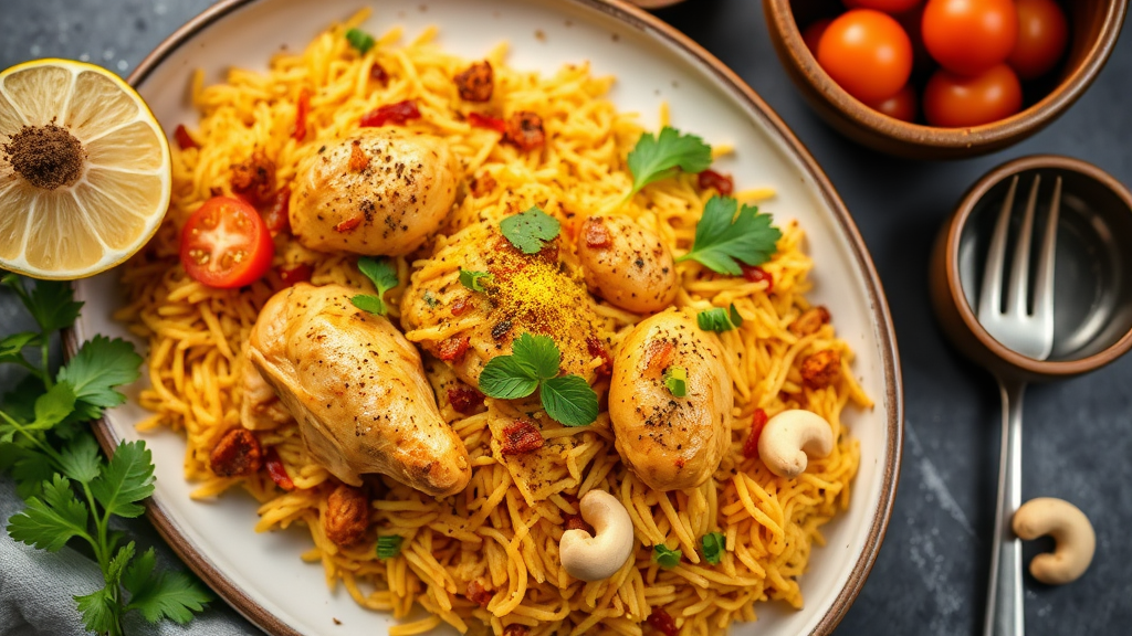 Chicken Biryani with Saffron and Cashews