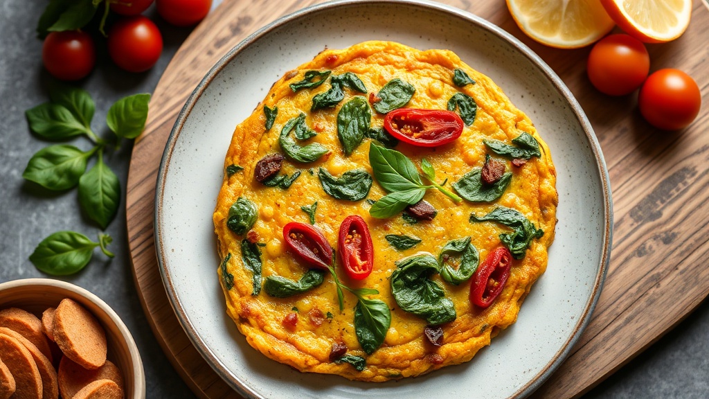 Chickpea Flour Frittata with Spinach and Sun-Dried Tomatoes