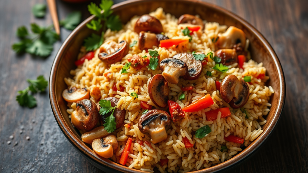 Chinese Chicken Fried Rice with Mushrooms and Vegetables