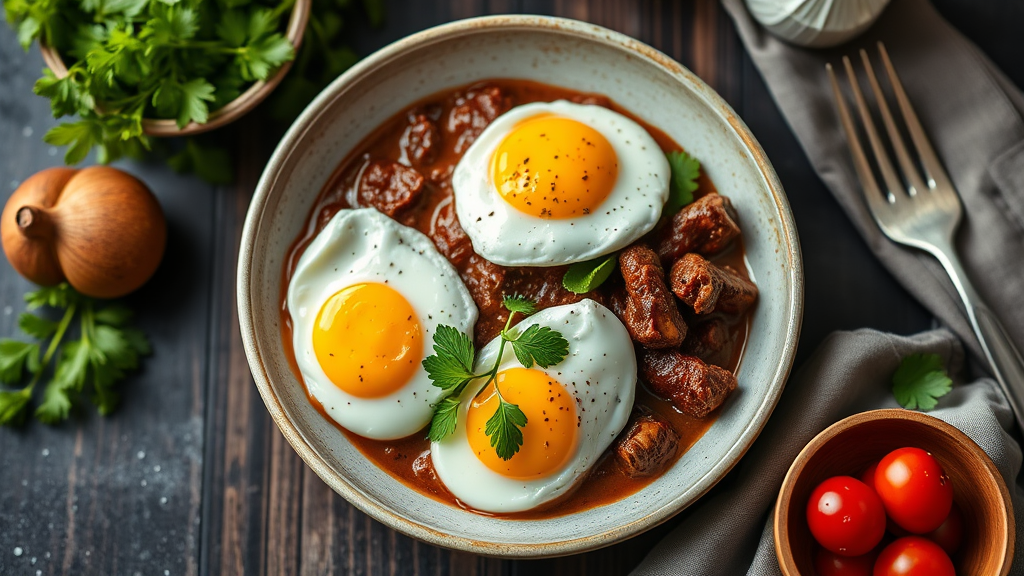 Chocolate Chicken Mole with Poached Eggs