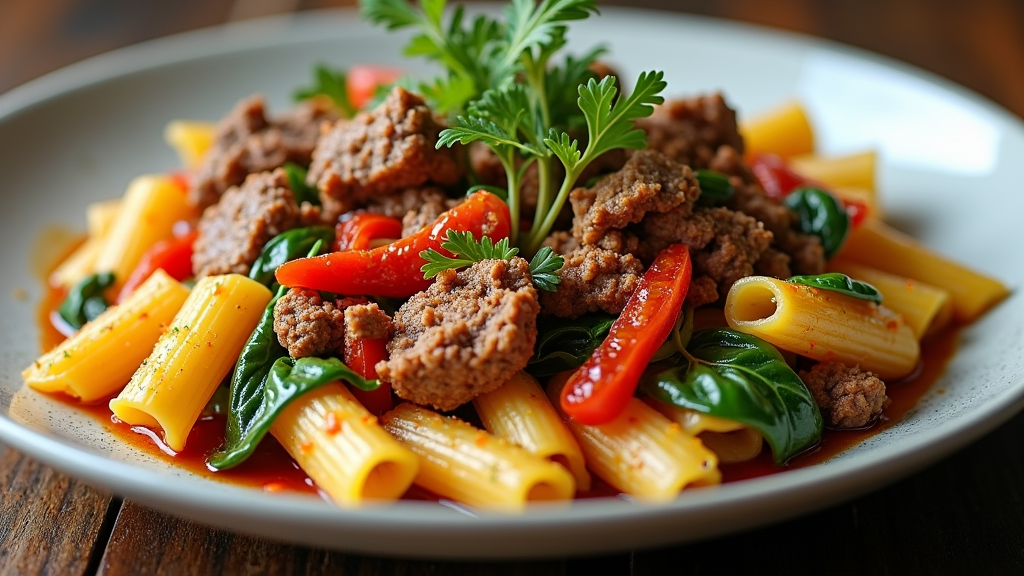 Chopped Meat and Spinach Pasta Bake