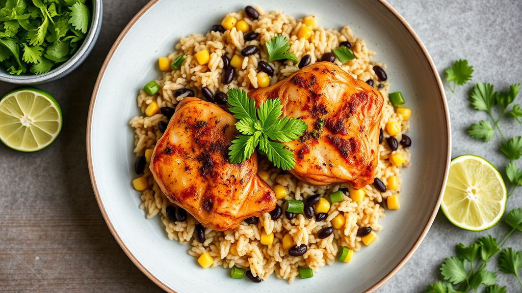 Cilantro Lime Chicken Thighs with Black Bean Corn Rice