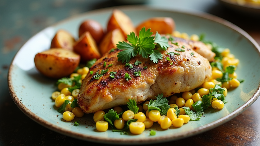 Cilantro Lime Chicken with Corn and Roasted Potatoes