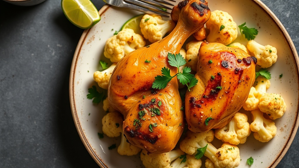 Cilantro-Lime Chicken Drumsticks with Roasted Cauliflower