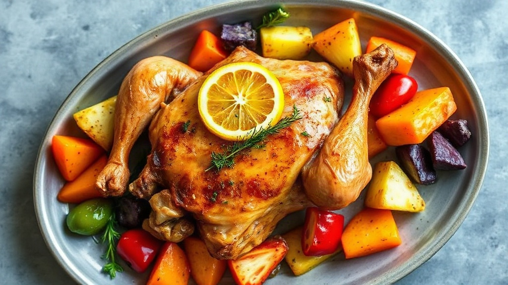 Citrus Glazed Roasted Chicken with Rainbow Vegetables