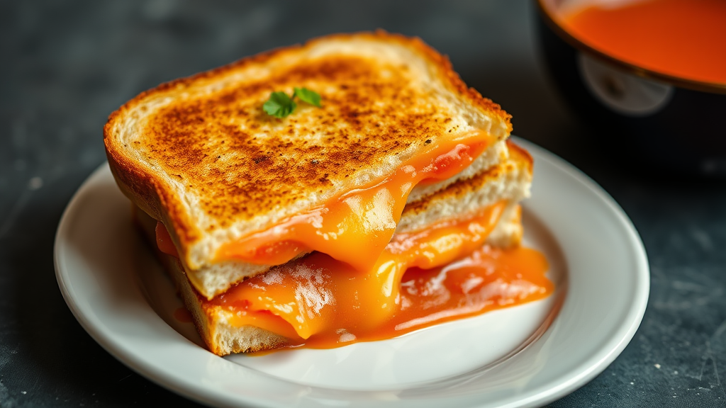 Classic American Grilled Cheese Sandwich with Tomato Soup